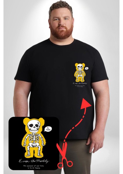 Mutlu Ol Siyah Büyük Beden Kadın Basic Minimal Baskılı Tişört