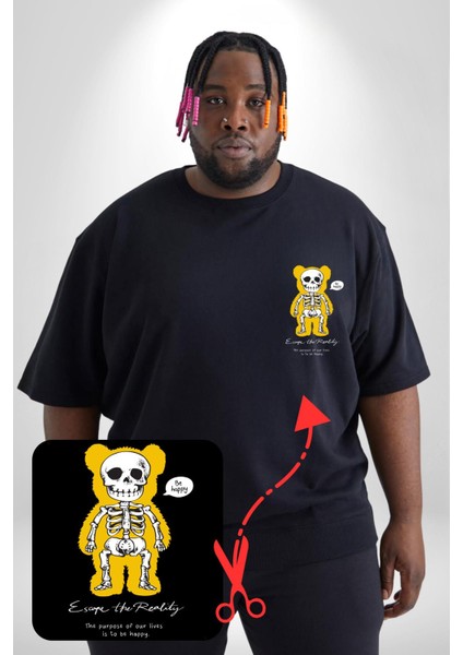 Mutlu Ol Siyah Büyük Beden Kadın Basic Minimal Baskılı Tişört fiyatları