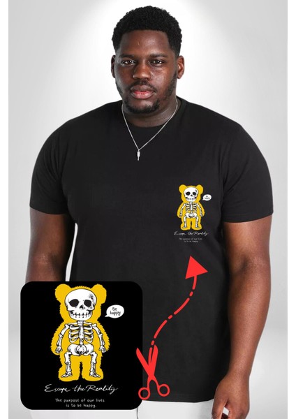 Mutlu Ol Siyah Büyük Beden Kadın Basic Minimal Baskılı Tişört fırsatları