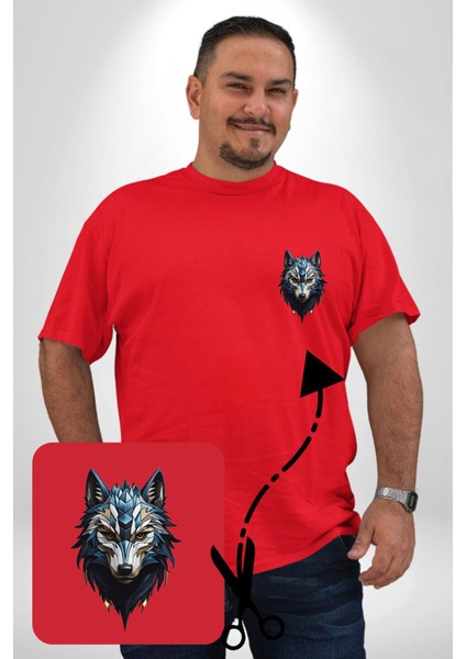 Mavi Kurt Robot Kırmızı Büyük Beden Kadın Basic Minimal Baskılı Tişört fiyatları