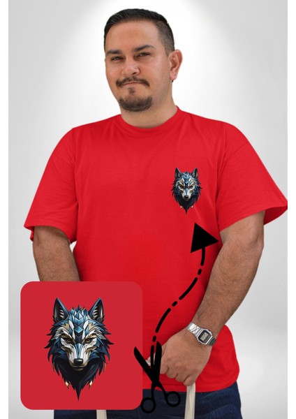 Mavi Kurt Robot Kırmızı Büyük Beden Kadın Basic Minimal Baskılı Tişört fırsatları