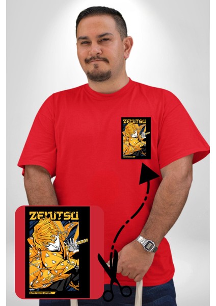 Zenitsu Agatsuma Anime Kırmızı Büyük Beden Kadın Basic Minimal Baskılı Tişört fiyatları