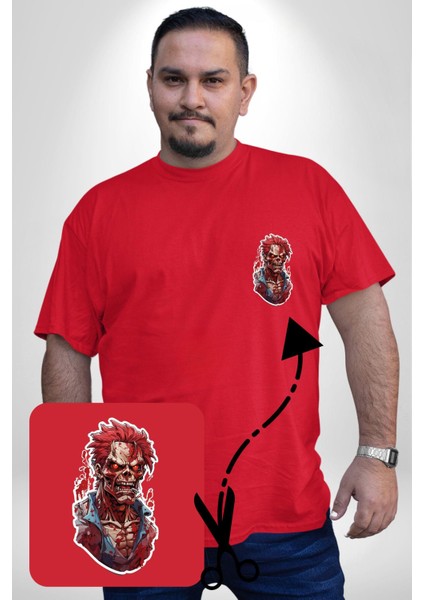 Zombi Kırmızı The Walking Dead Kırmızı Büyük Beden Kadın Basic Minimal Baskılı Tişört