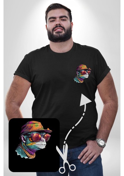 Gözlük Şapka Mukalemun Siyah Büyük Beden Kadın Basic Minimal Baskılı Tişört fiyatları