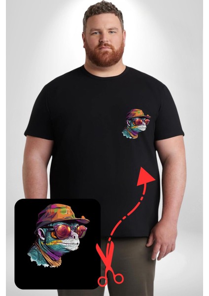 Gözlük Şapka Mukalemun Siyah Büyük Beden Kadın Basic Minimal Baskılı Tişört fırsatları