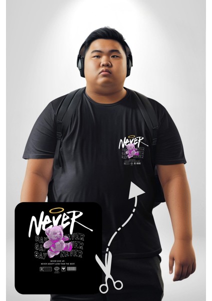 Asla Asla Deme Siyah Büyük Beden Kadın Basic Minimal Baskılı Tişört modelleri