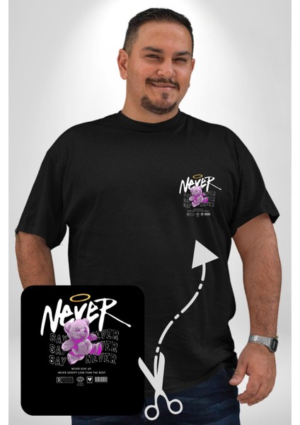 Asla Asla Deme Siyah Büyük Beden Kadın Basic Minimal Baskılı Tişört fırsatları