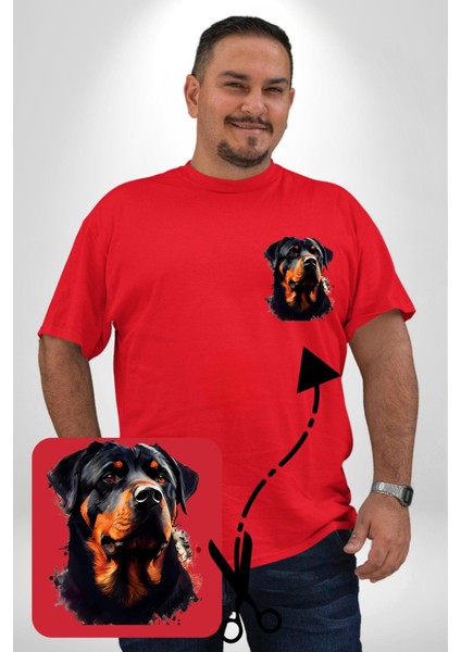 Sulu Boya Rottweiler Kırmızı Büyük Beden Kadın Basic Minimal Baskılı Tişört