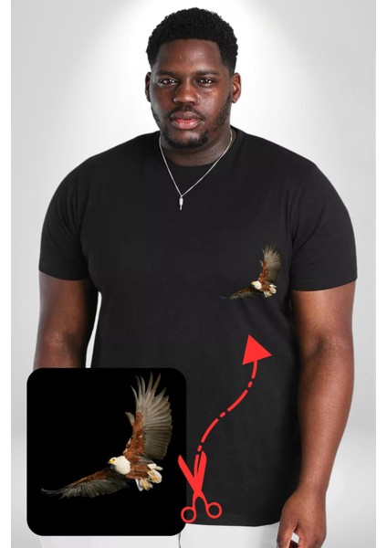 Kartal Özgürlük Siyah Büyük Beden Kadın Basic Minimal Baskılı Tişört fiyatları