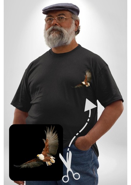 Kartal Özgürlük Siyah Büyük Beden Kadın Basic Minimal Baskılı Tişört modelleri