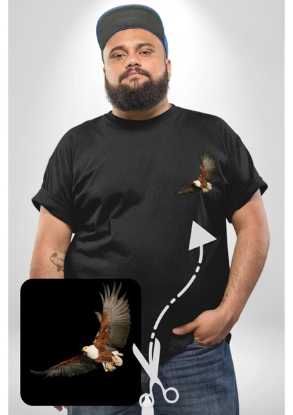 Kartal Özgürlük Siyah Büyük Beden Kadın Basic Minimal Baskılı Tişört fırsatları