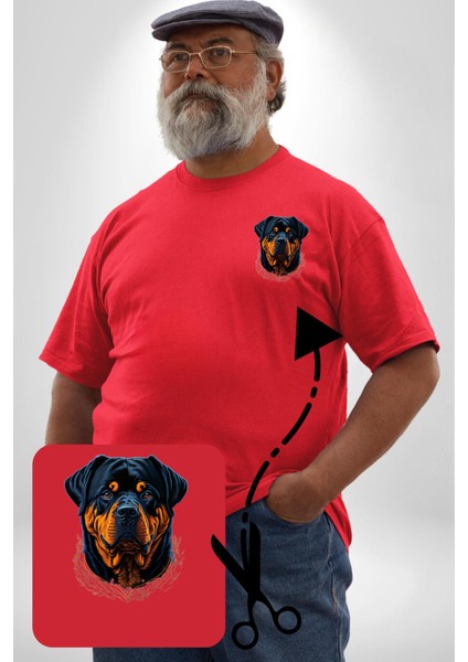 Rottweiler Koca Kafa Kırmızı Büyük Beden Kadın Basic Minimal Baskılı Tişört