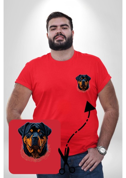 Rottweiler Koca Kafa Kırmızı Büyük Beden Kadın Basic Minimal Baskılı Tişört