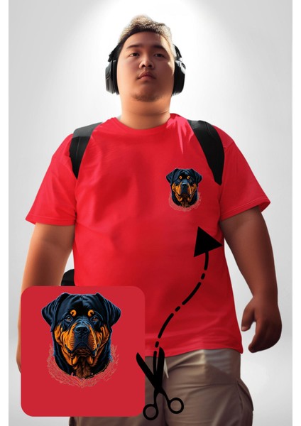 Rottweiler Koca Kafa Kırmızı Büyük Beden Kadın Basic Minimal Baskılı Tişört