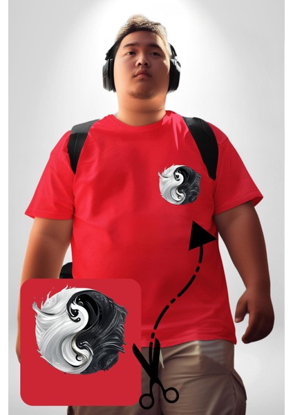 Kırmızı Beyaz Ying Yang Kırmızı Büyük Beden Kadın Basic Minimal Baskılı Tişört fiyatları