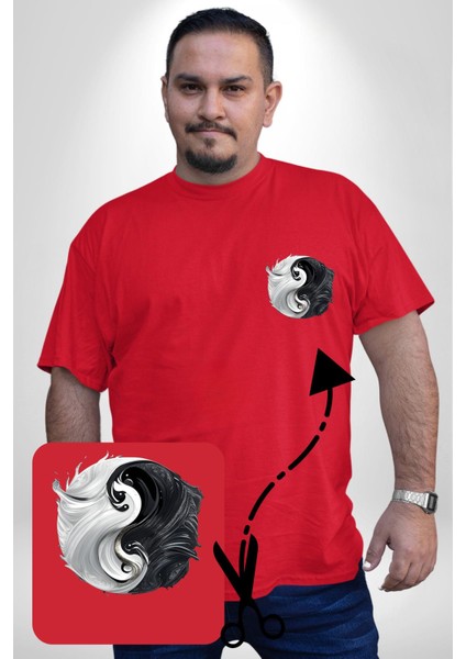 Kırmızı Beyaz Ying Yang Kırmızı Büyük Beden Kadın Basic Minimal Baskılı Tişört modelleri