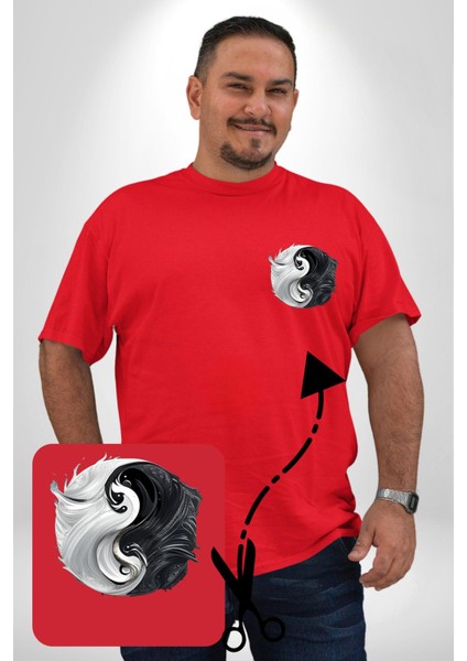 Kırmızı Beyaz Ying Yang Kırmızı Büyük Beden Kadın Basic Minimal Baskılı Tişört fırsatları