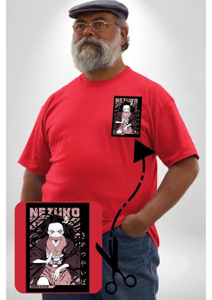 Nezuko Demon Slayer Kırmızı Büyük Beden Kadın Basic Minimal Baskılı Tişört fiyatları