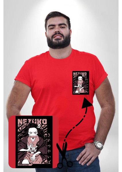Nezuko Demon Slayer Kırmızı Büyük Beden Kadın Basic Minimal Baskılı Tişört modelleri