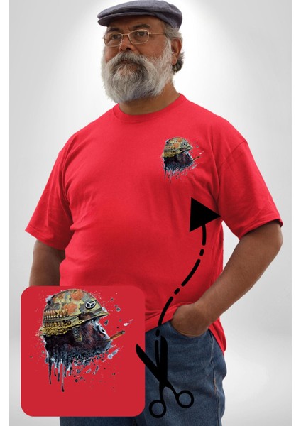 Kasket Miğfer Goril Savaşcı Kırmızı Büyük Beden Kadın Basic Minimal Baskılı Tişört fiyatları