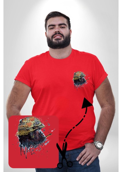 Kasket Miğfer Goril Savaşcı Kırmızı Büyük Beden Kadın Basic Minimal Baskılı Tişört modelleri