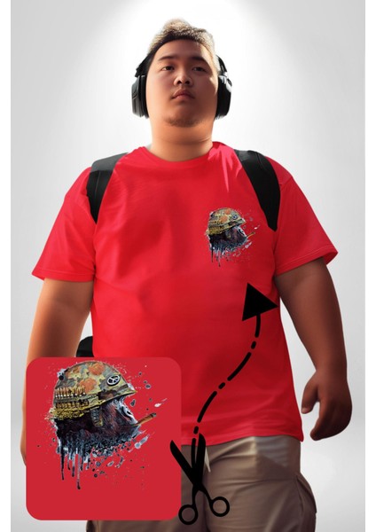 Kasket Miğfer Goril Savaşcı Kırmızı Büyük Beden Kadın Basic Minimal Baskılı Tişört fırsatları