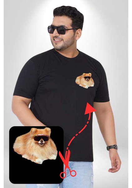 Pomernian Köpek Siyah Büyük Beden Kadın Basic Minimal Baskılı Tişört fiyatları