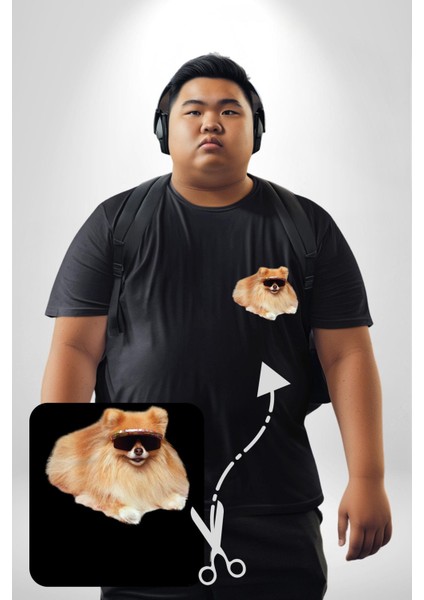 Pomernian Köpek Siyah Büyük Beden Kadın Basic Minimal Baskılı Tişört fırsatları