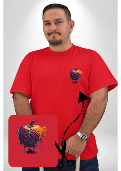 Yağlı Boya Elma Kırmızı Büyük Beden Kadın Basic Minimal Baskılı Tişört modelleri