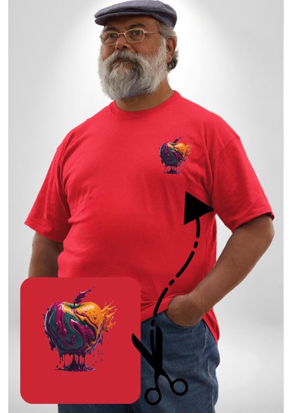 Yağlı Boya Elma Kırmızı Büyük Beden Kadın Basic Minimal Baskılı Tişört fırsatları