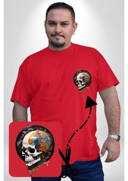 Kuru Kafa Kristal Kırmızı Büyük Beden Kadın Basic Minimal Baskılı Tişört