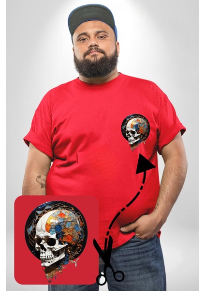 Kuru Kafa Kristal Kırmızı Büyük Beden Kadın Basic Minimal Baskılı Tişört modelleri