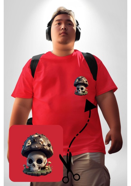 Kurukafa Mantar Ev Kırmızı Büyük Beden Kadın Basic Minimal Baskılı Tişört fiyatları