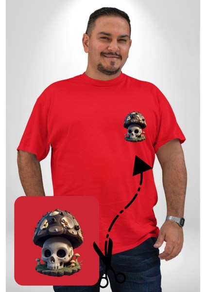 Kurukafa Mantar Ev Kırmızı Büyük Beden Kadın Basic Minimal Baskılı Tişört fırsatları