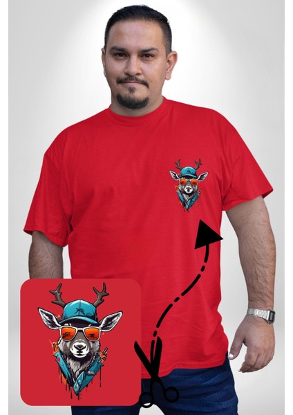 Güneş Gözlüğü Savaşcı Geyik Kırmızı Büyük Beden Kadın Basic Minimal Baskılı Tişört