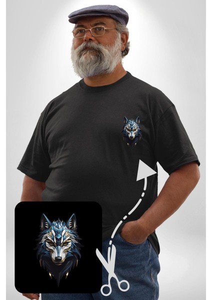 Mavi Kurt Robot Siyah Büyük Beden Kadın Basic Minimal Baskılı Tişört modelleri