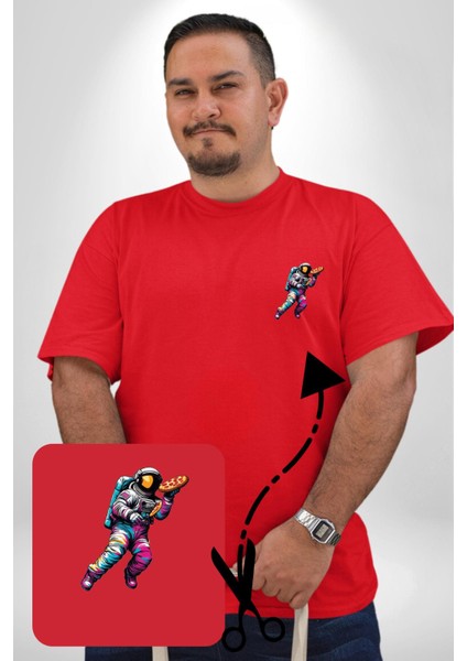 Pizza Servisi Uzay Kurye Kırmızı Büyük Beden Kadın Basic Minimal Baskılı Tişört fiyatları