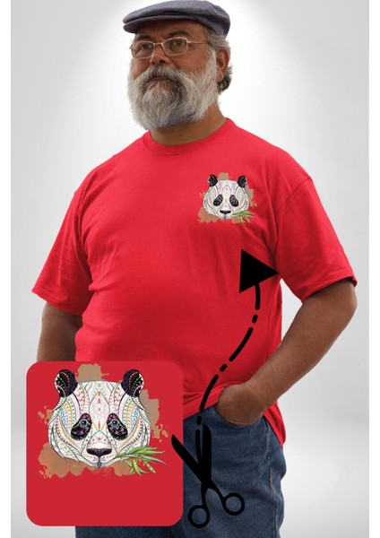 Panda Mandala Kırmızı Büyük Beden Kadın Basic Minimal Baskılı Tişört fiyatları