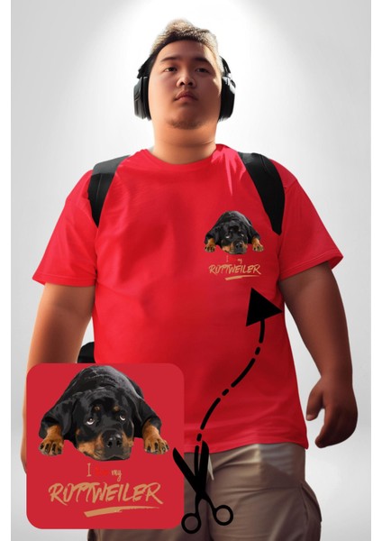 Rottweiler Sevgisi Kırmızı Büyük Beden Kadın Basic Minimal Baskılı Tişört