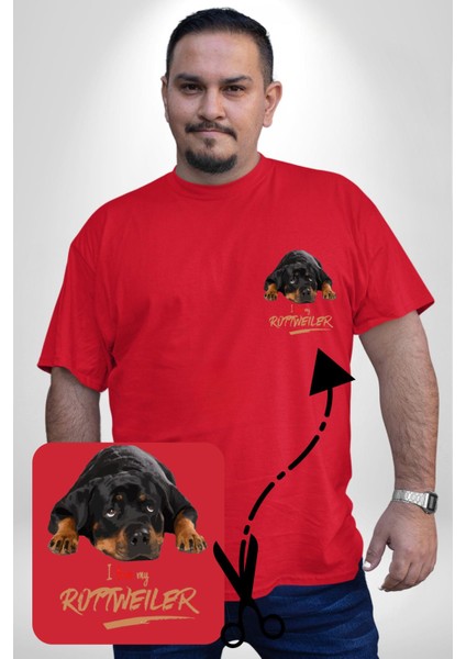 Rottweiler Sevgisi Kırmızı Büyük Beden Kadın Basic Minimal Baskılı Tişört