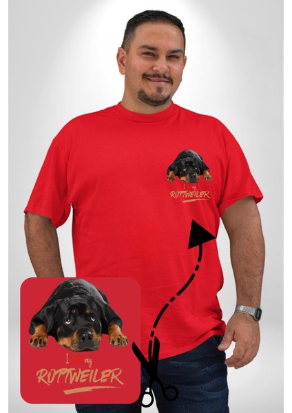 Rottweiler Sevgisi Kırmızı Büyük Beden Kadın Basic Minimal Baskılı Tişört