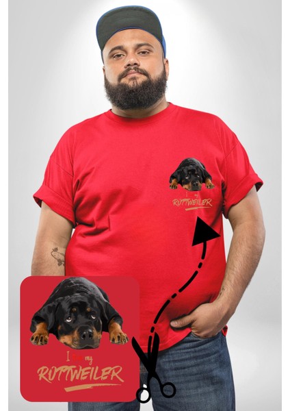 Rottweiler Sevgisi Kırmızı Büyük Beden Kadın Basic Minimal Baskılı Tişört