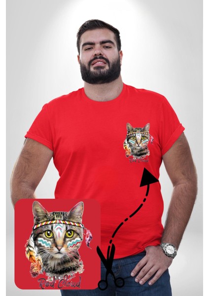 Red Cloud Kedi Hintli Kırmızı Büyük Beden Kadın Basic Minimal Baskılı Tişört fiyatları