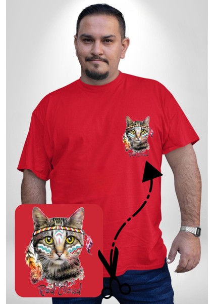 Red Cloud Kedi Hintli Kırmızı Büyük Beden Kadın Basic Minimal Baskılı Tişört fırsatları
