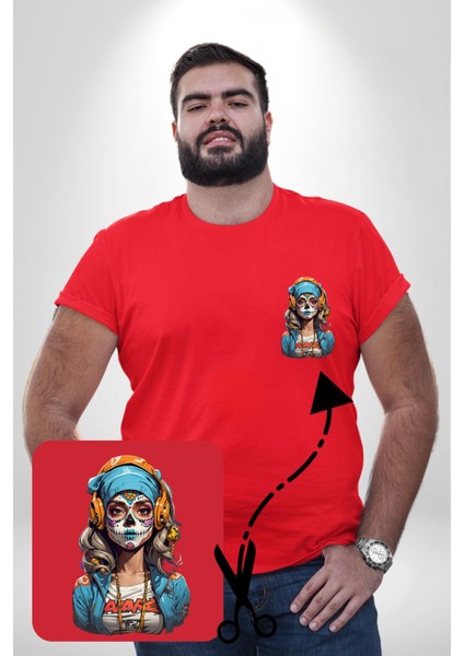 Hippie Cesur Stil Dövmeli Kız Kırmızı Büyük Beden Kadın Basic Minimal Baskılı Tişört fiyatları