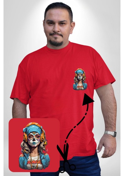Hippie Cesur Stil Dövmeli Kız Kırmızı Büyük Beden Kadın Basic Minimal Baskılı Tişört fırsatları