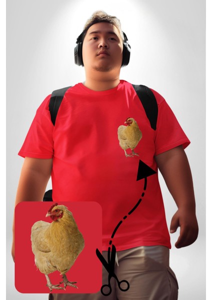 Tavuk Kırmızı Büyük Beden Kadın Basic Minimal Baskılı Tişört fiyatları