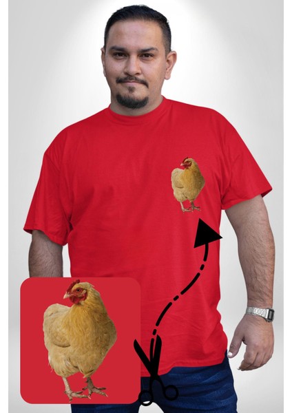 Tavuk Kırmızı Büyük Beden Kadın Basic Minimal Baskılı Tişört modelleri