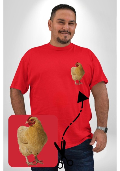 Tavuk Kırmızı Büyük Beden Kadın Basic Minimal Baskılı Tişört fırsatları
