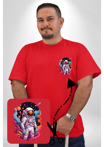 Ay Mars Astronot Kırmızı Büyük Beden Kadın Basic Minimal Baskılı Tişört fırsatları